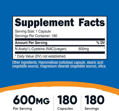 Premium NAC 600mg – 180 Vegan Capsules
